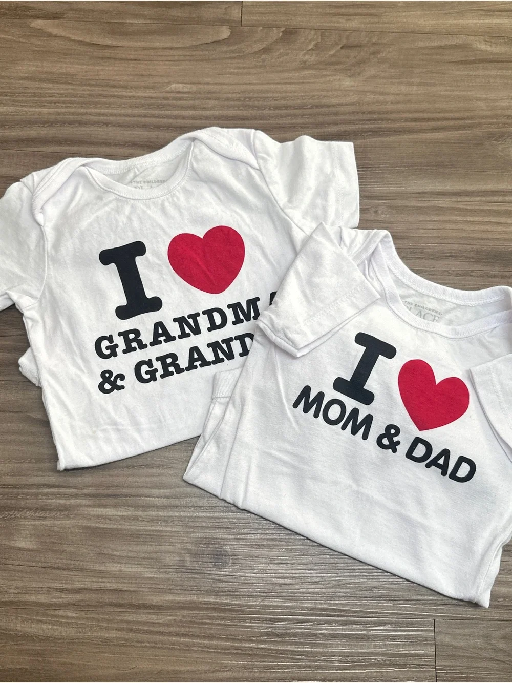 The Children's Place White Tee Bodysuits with Red Heart Black Lettering 9-12M